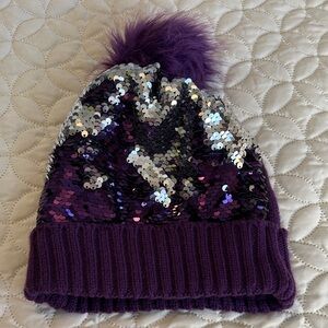 Wonder Nation Purple Sequin Pom-Pom Hat Sequins Go Up and Down to Create Design